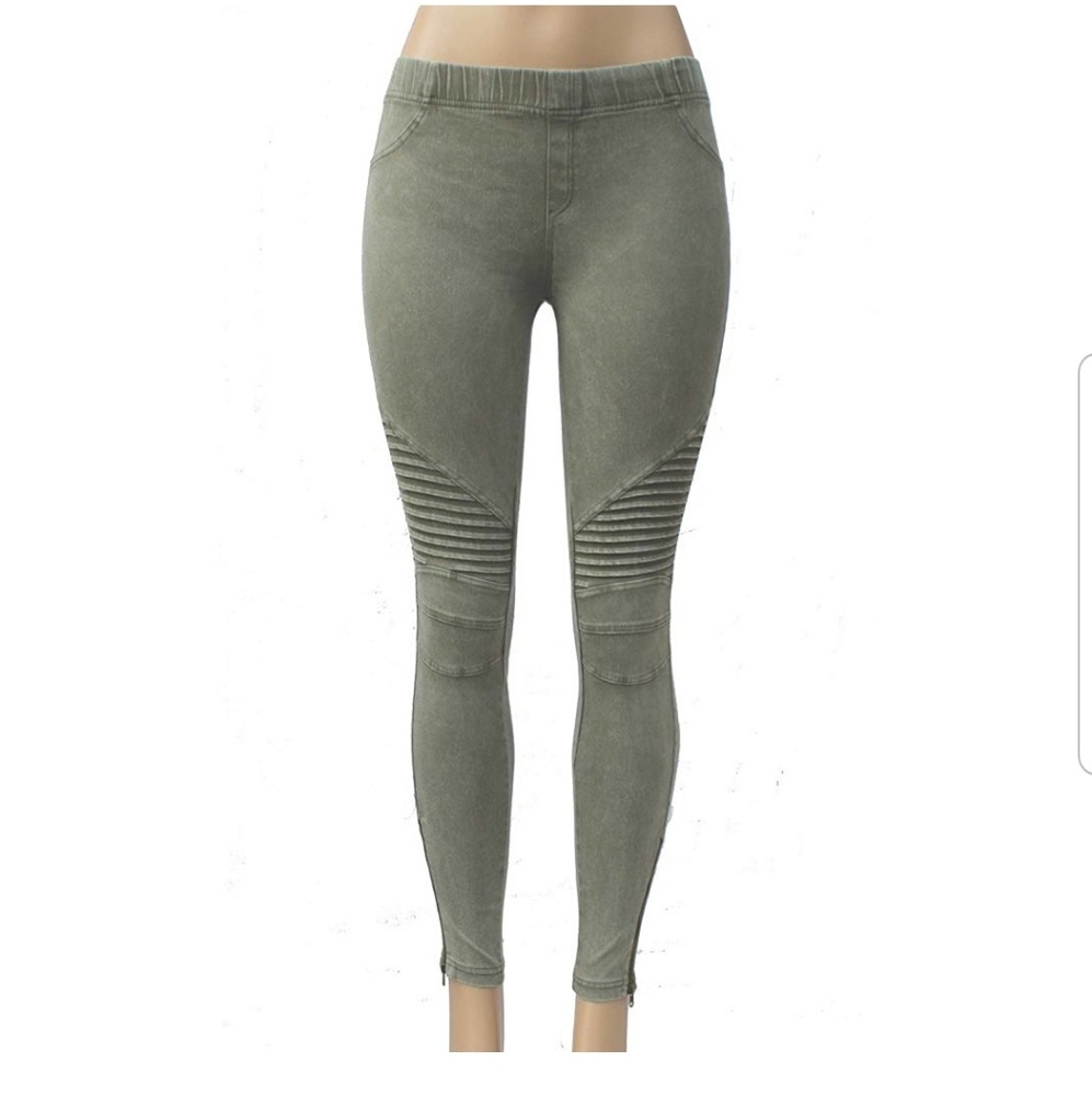 Olive Green Beulah Moto Leggings